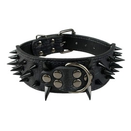Collar de perro afilado con tachuelas de 2 pulgadas de ancho, elegante collar de cuero para perros medianos y grandes, Pitbull Labrador, boxer, Rottweiler, pastor alemán (M:17-20 pulgadas, negro-1)