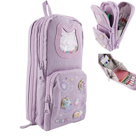 MHwan Pencil Case with 3 Compartments Large Capacity, Cute and Beautiful Pencil Case for Girls, Boys and Schools, with Multiple Dividers for Reasonable Storage Space, purple, Fashion