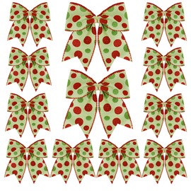 Hiagkmet 12 pcs Red Green Christmas Bows Ornaments, 6 Inch Christmas Wreaths Bows Xmas Tree Bows Glitter Dot Bows Ribbons Ornaments for Garland Wedding Holiday Party Christmas Tree Decorations