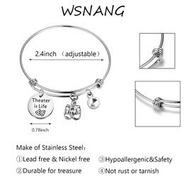 WSNANG Theatre Drama Gift Theater is Life Bracelet Broadway Lover Gift Drama Student Graduation Gift Inspirational Theatre Mask Jewelry for Actor Actress (Theater is Life Bracelet)