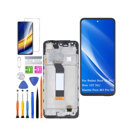 Screen Replacement for Xiaomi Redmi Note 10 5G / Note 10T 5G Original, for Xiaomi Poco M3 Pro 5G LCD Touch Panel Display Digitizer Assembly Repair Parts with Kit（Black with Frame）