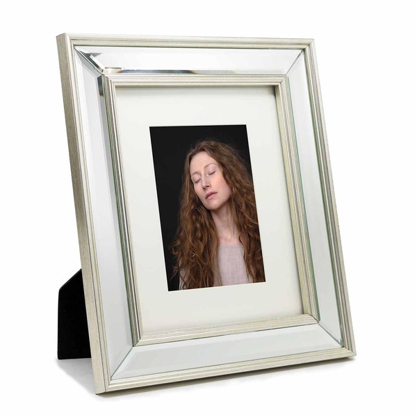 YUNDINGJI 8x10 Mat 5x7 Beveled Clear Mirror Silver Arc edge