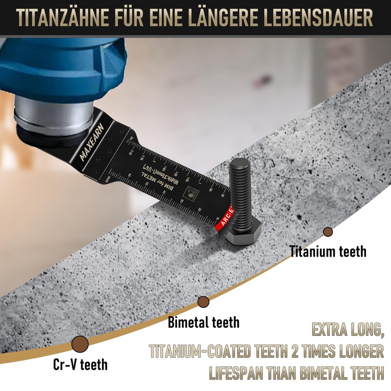 MaxEarn 10Pcs 70mm Extra Long Oscillating Saw Bla-des, Titanium Multitool