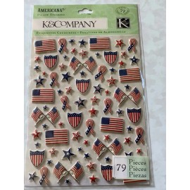 K&COMPANY 3D STICKERS AMERICANA PILLOW STICKERS EPOXY FLAGS STARS 79PCS