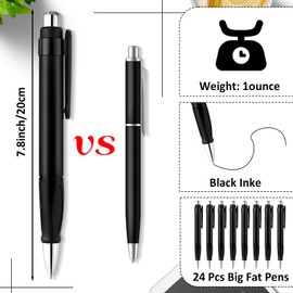Maitys 24 Pcs Big Fat Pens for Arthritis Hands Easy Grip Giant Jumbo Pens Bulk with Large Capacity Ink Retractable Black Ink Ballpoints Thick Pen Enhanced Writing Stability for Office Warehouse(Black)