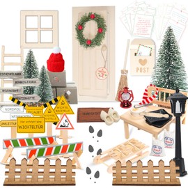 Gnome Door Set, 48 Pieces Gnome Door Accessories, Christmas Complete Set, Gnome Accessories, Construction Site Set Including Baking Set, Fence, Envelopes, Children's Room Decoration for Christmas, DIY