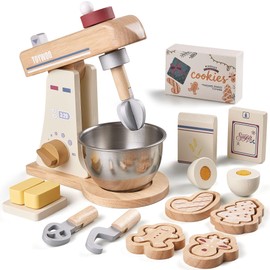 Kids Play Kitchen Toddler Playset with Play Food and Wooden Toy Mixer Montessori Accessories Pretend Cooking Gift for Boys Girls Age 3 4 5 6 7