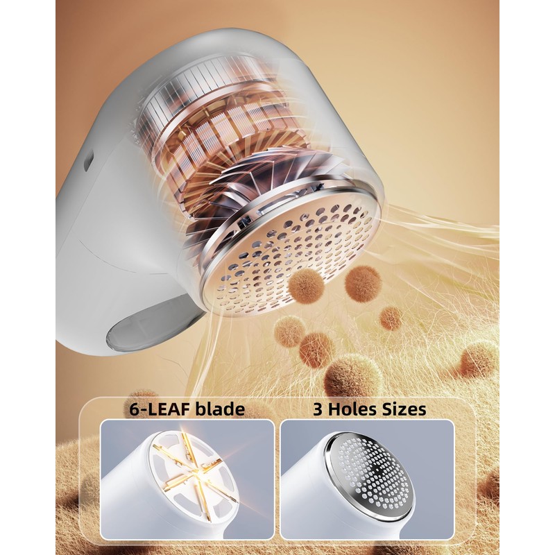 Fabric Shaver Lint Remover for Clothes, LED Display, 6-Leaf Blades,