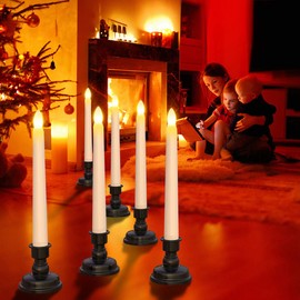 SoulBay 6pcs Christmas Decorations Window Candles 7.9inch Battery Operated Flameless Flicker LED Taper Candle Lights with Remote Timer Black Holders Stand for Home Party Indoor Windowsill Décor