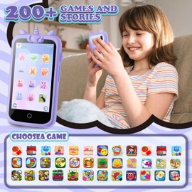 Kids Toys Phone, 3.97" Touchscreen Mini Phones for Kids, Learning Phone Puzzle Games, 1500mA Toys Cell Phone, 8GB Card Purple