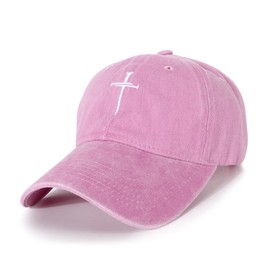 Vintage Washed Baseball Cap Embroidered Cross Nails Design Adjustable Dad Hat Cotton Breathable Unisex Sun Protection for Outdoor & Casual Wear Pink