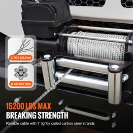 Happybuy 3/8 Inch x 75 Feet Galvanized Steel Winch Cable, 15,200 lbs Breaking Strength, Heavy Duty Towing Rope with Swivel Hook, Universal Fit for SUVs, Trucks, Off-Road Vehicles
