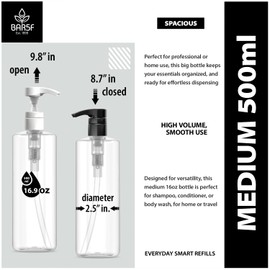 Bar5F Plastic Lotion Bottles with Black & White Pumps, 16 oz | Leak Proof, Empty Clear Cylinder, Refillable, BPA Free for Shampoo, Moisturizer, Face Cream, Liquid Hand Soap | Pack of 2