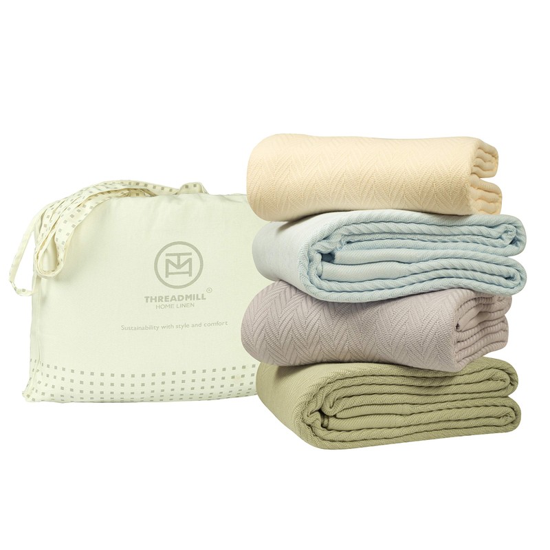 Threadmill Home Linen Herringbone Soft Breathable 100% Cotton Blanket Twin