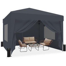 SANWAY 10x10 Pop Up Canopy Tent with Sidewalls x 4 – Easy Setup Canopy Tent, Waterproof, UV-Resistant, Portable with Carry Bag for Outdoor Events, Camping, and Backyard Parties – Dark Gray