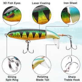 OROOTL Wobbler Set Artificial Bait Fishing Lure Salt Water with 2 Treble Hooks Swimbait Pencil Whopper Plopper Topwater Bait Rubber Fish for Pike Perch Zander Fishing Bait