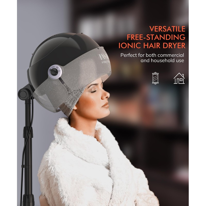 TASALON Ionic Hooded Hair Dryer - 1875W Bonnet Dryer with