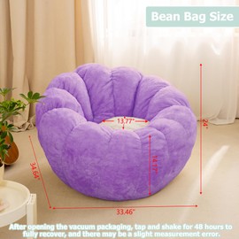IEVENW Pumpkin Bean Bag Sofa Chair, Bean Bag Chair with Filler for Teens, Kids, Toddler, Comfy and Lazy Sofa for Dorm, Apartment, Living Room and Bedroom, Violet