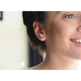 Silver Stud Earrings for Women, 14K White Gold Diamante Earrings Cubic Zirconia Small Stud Earrings Square Earrings Set for Women Girls, 5mm