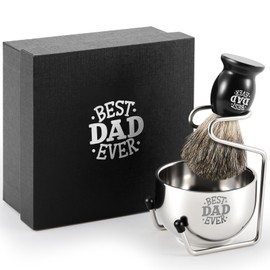 Best Dad Ever Gifts, Shaving Brush Kit for Father, 4 in 1 Shaving Set for Men's Father Day Birthday Gift from Daughter Son, Includes Badger Hair Shave Brush, Bowl, Stainless Steel Stand and Soap Kit