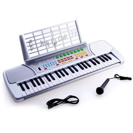 JUNELILY 49-Key Mid-Size Piano Keyboard for Kids | Beginner Set with Music Rest, Mini Mic, Power Adapter & 8 Demo Practice Songs to Learn (Silver)