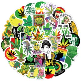 Funny Weed Stickers Pack 100 Pcs, Green Weed Sticker Waterproof Cool Graffiti Vinyl Decals for Water Bottle Laptop Skateboard Phone Bike Car Bumper Luggage,Vinyl Spoof Leaves Stickers for Adult