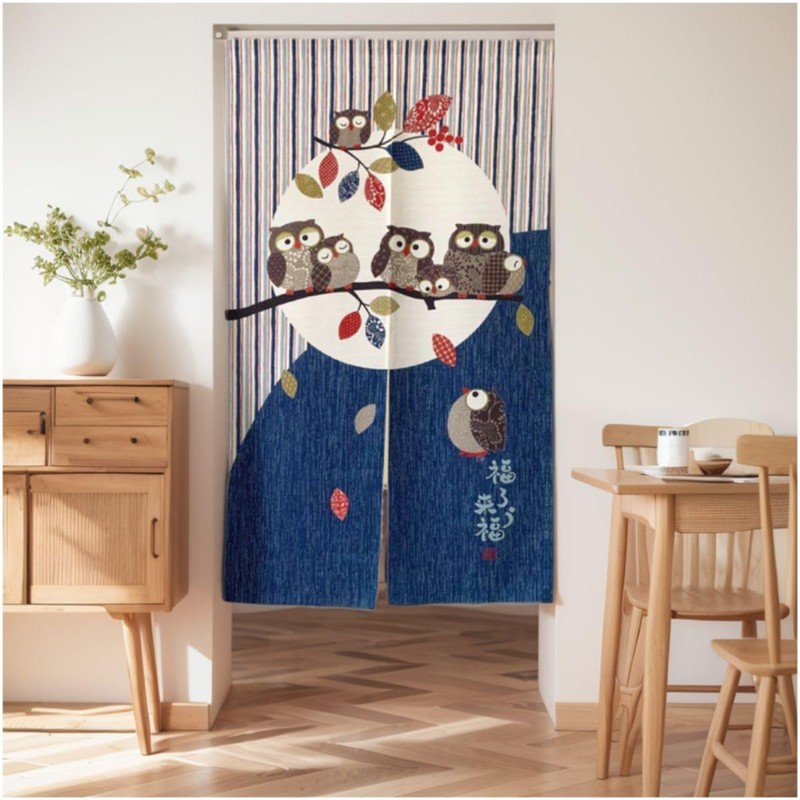 SAWABIYA Noren Noren Cute Owl Japanese Modern Room Divider Curtain,
