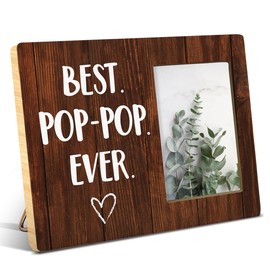 NGAEAK Grandpa Gifts From Grandkids - Rustic Wood Picture Frame, Best Pop-Pop Ever, Display 4 x 6 Inch Photo