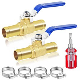 Brass 3/4" In-Line Heater Hose Shut Off Valve Kit - 2 Pack with Stainless Steel Clamps for Vehicle's Heating System
