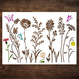 DLY LIFESTYLE Large Wildflower Stencil for Painting (17x12 Inches) - Stencils for Crafts Reusable for Canvas, Fences, Fabric, Furniture - DIY Wall Stencils for Painting Large Pattern