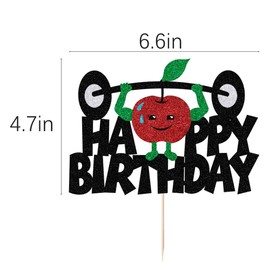 Sodasos - Decoración para tartas de feliz cumpleaños, diseño de gato, diseño de dibujos animados, baby shower para niños, cumpleaños, boda, fiesta, decoración de pasteles (levantamiento de pesas de manzana)