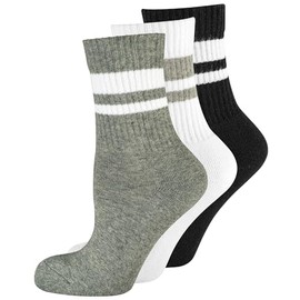 Nur Die Women's High Sports, Pack of 3, Retro Tennis Socks with Stripes Made of Cotton, White/Grey/Black, 42
