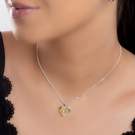 HENRYKA Flower Print Heart Necklace - 18" | 925 Sterling Silver & 18ct Gold Plated | Daisy Pendant & Chain Necklace Accessory | Jewellery for Teenage Girls & Nature Lovers with Gift Box
