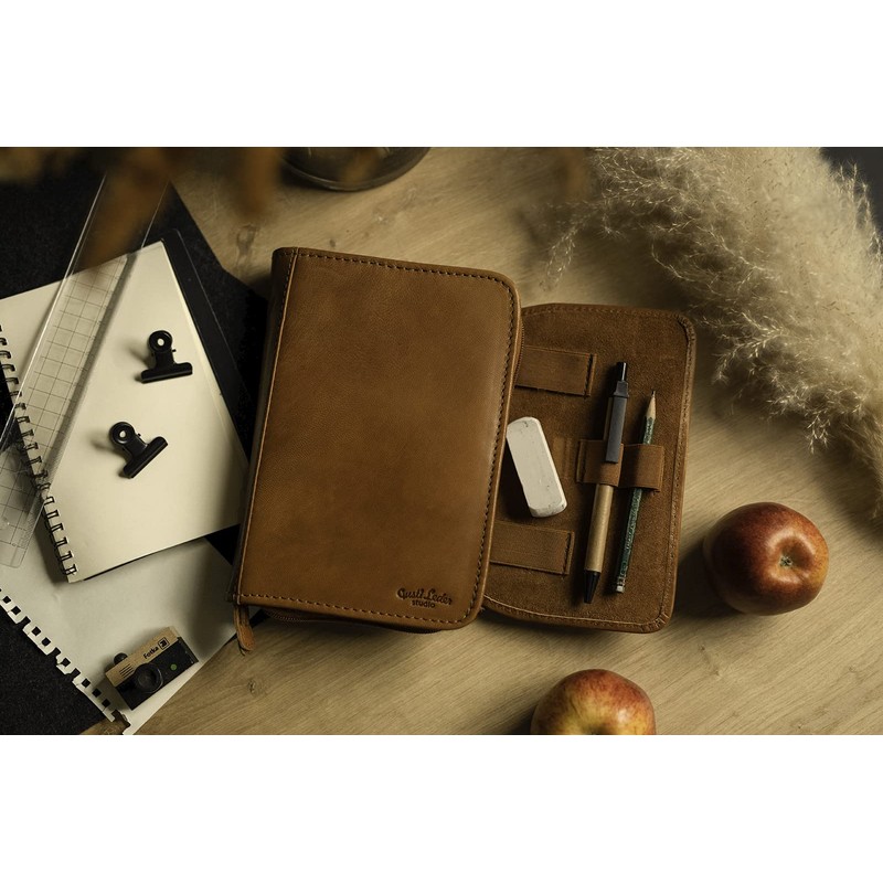 Gusti Yannick Leather Pencil Case for Men and Women, brown,