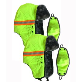 CICIXIA1984 Men High Visiblity Reflective Trapper Hat Winter Ski Thermal Ear Flap Face Mask - 2pcs Neon Yellow