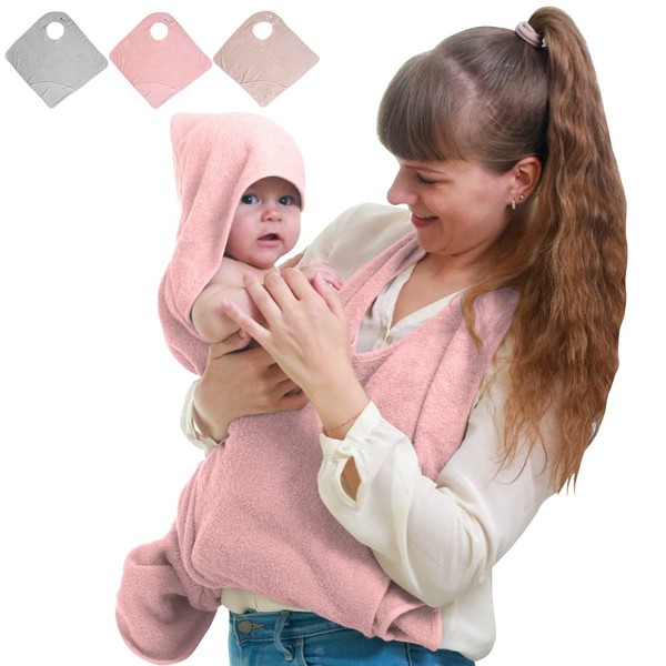 Tyuodna Serviette de bain à capuche pour bébé mains libres en coton doux et absorbant pour nouveau-né - Cadeau personnalisé pour garçon et fille (rose)