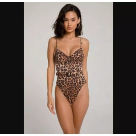 Good American NEW Showoff One Piece Swimsuit Leopard Print XS Belt Size 0 Beach