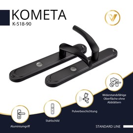 VERAMET K-518-90 P2 Door Handle Set for Interior Doors Toilet Bathroom Door Fitting Door Handle Distance 90 mm Set Left Right Double-Sided Long Plate Door 40-62 mm Toilet Knob Black
