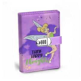 WHLBHG Tinkerbell Gift Think Happy Thoughts A5 Locking Faux Lined Leather Journal Tinker Bell Lover Gift Pixie Fairy Tale Fans Cartoon Movies Gift for Friends (Lock-Tinker style2)