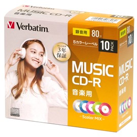 Mitsubishi Chemical Media MUR80FX10D1-B Music, CD-R, 80 Minutes, 10 Sheets, 0.2 inch (5 mm), 5 Color Mix, 3 Year Warranty