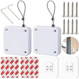 Benaton Pack of 2 Punch-free Automatic Door Closer, Door Closer with Drawstring, Multifunctional Sensor Door Closer, White, for Most Doors, Wooden and Metal Doors (800 g Pull Cord)
