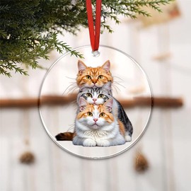 Cute Cat Christmas Tree Ornament - 3.15'' Diameter | Clear Acrylic Christmas Hanging Decorations for Christmas Tree and Car, Cute