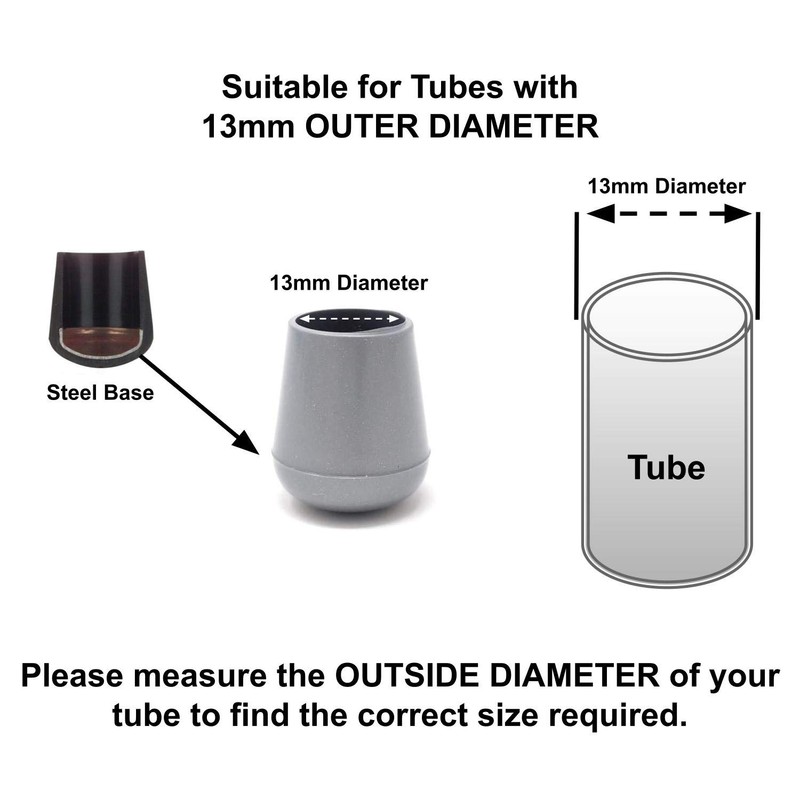 13mm Rubber Feet, Grey Tube End Caps, Pack of 4