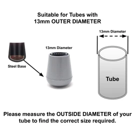 13mm Rubber Feet, Grey Tube End Caps, Pack of 4 Ferrules for Furniture & Chair Legs - Made in Germany (See Second Image for Ordering Guide)