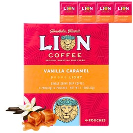Lion Coffee Single Drip Vanilla Caramel 0.3 oz (8 g) x 4 P Flavored Coffee, Powder, Medium Grind