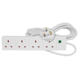 Mercury | 4 Gang UK Mains Surge Protected Extension Lead | 5 Metre White