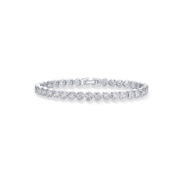 PAVOI Rhodium Plated Valentines Love Heart-Shaped Cubic Zirconia Bezel Set Tennis Bracelet for Women | Petite 7" Bracelet with Heart Stones