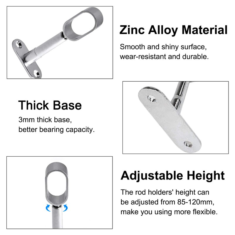 INCREWAY Closet Rod Support, 4Pcs Hollow Zinc Alloy Adjustable Oval
