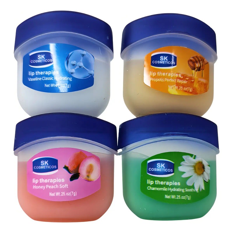 4 Bálsamos Frutales Labios Hidratante Tipo Vaselina Mini