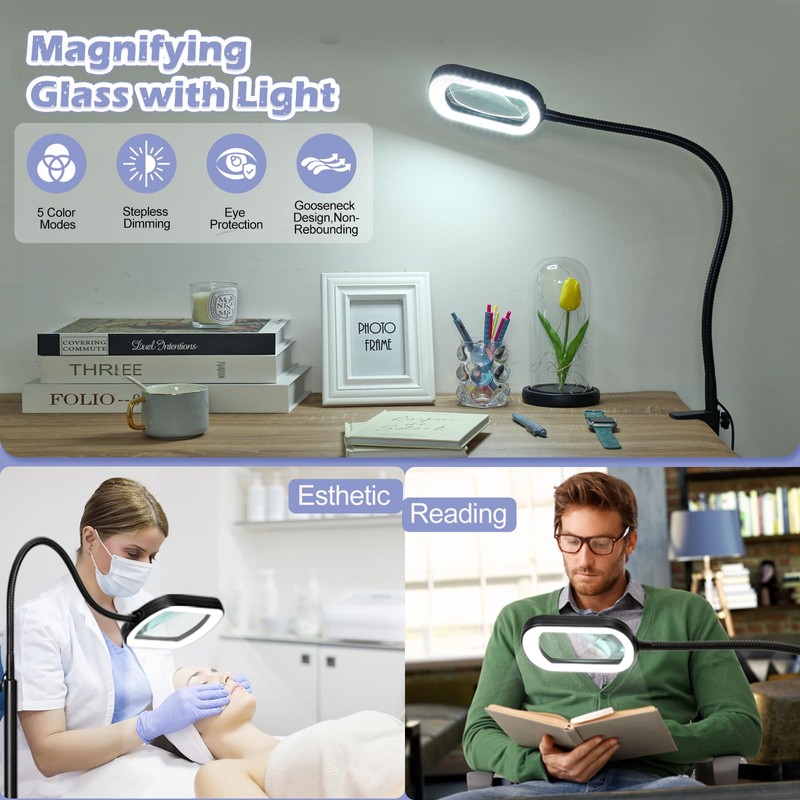 Drdefi 10X Rectangular Real Glass Magnifying Glass with Light and